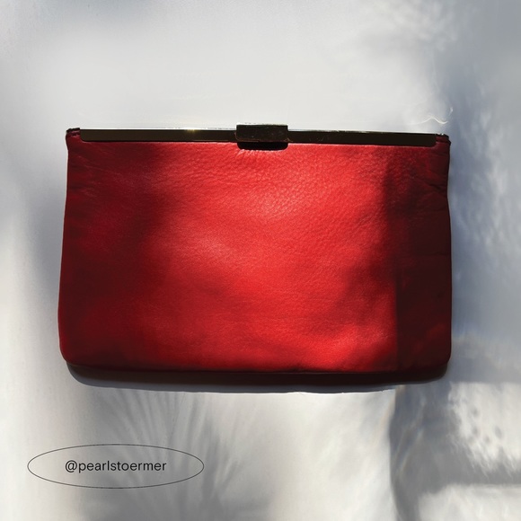 •• J. Crew •• Red Leather Clutch - Picture 1 of 3